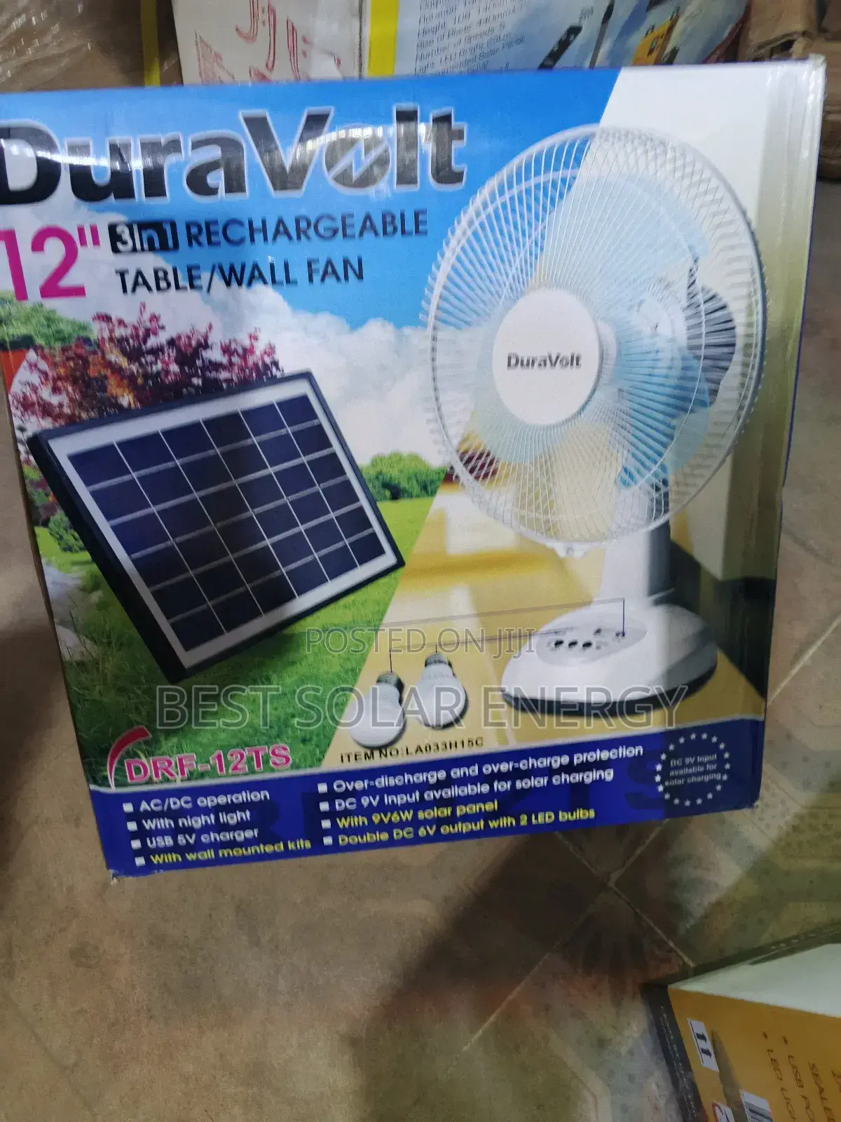 Dura Volt 12inch 3in1 Solar Table Fan