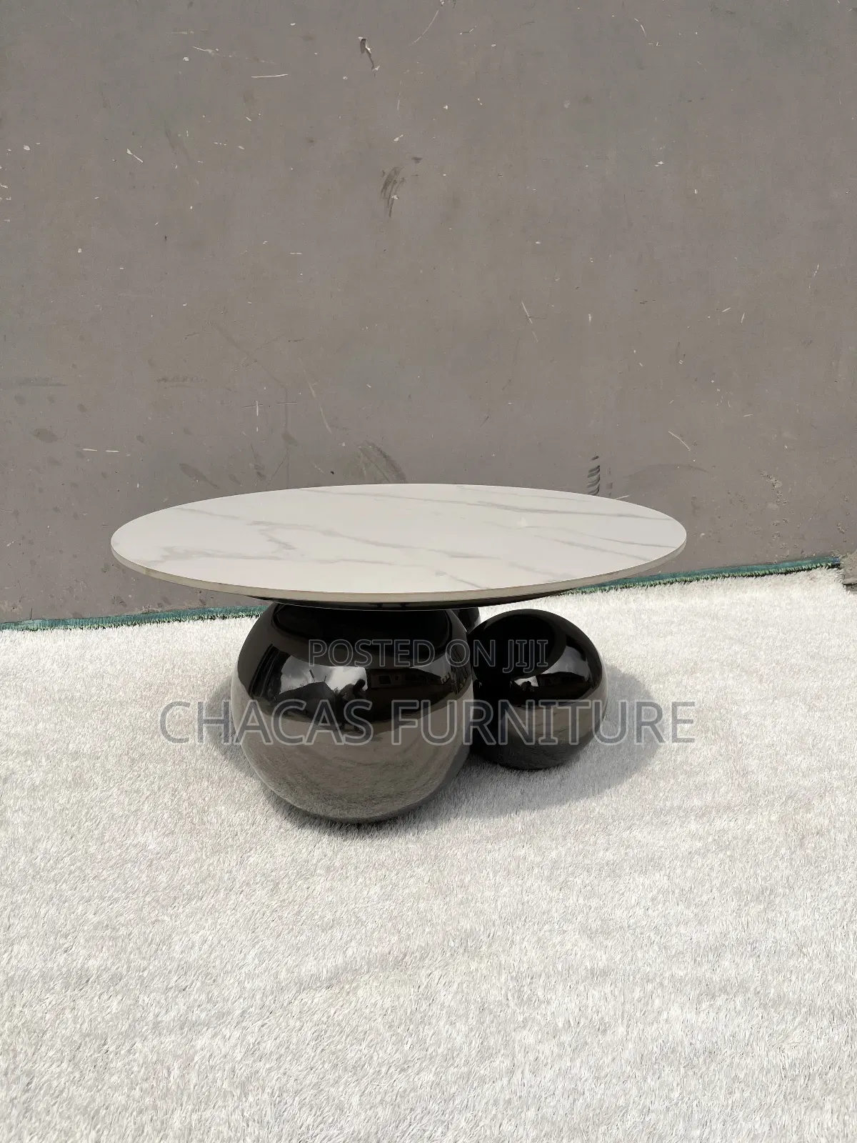 Luxury Marble-Top Coffee Table With Chrome Spherical Base