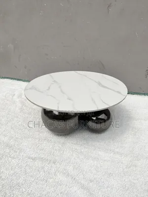Luxury Marble-Top Coffee Table With Chrome Spherical Base