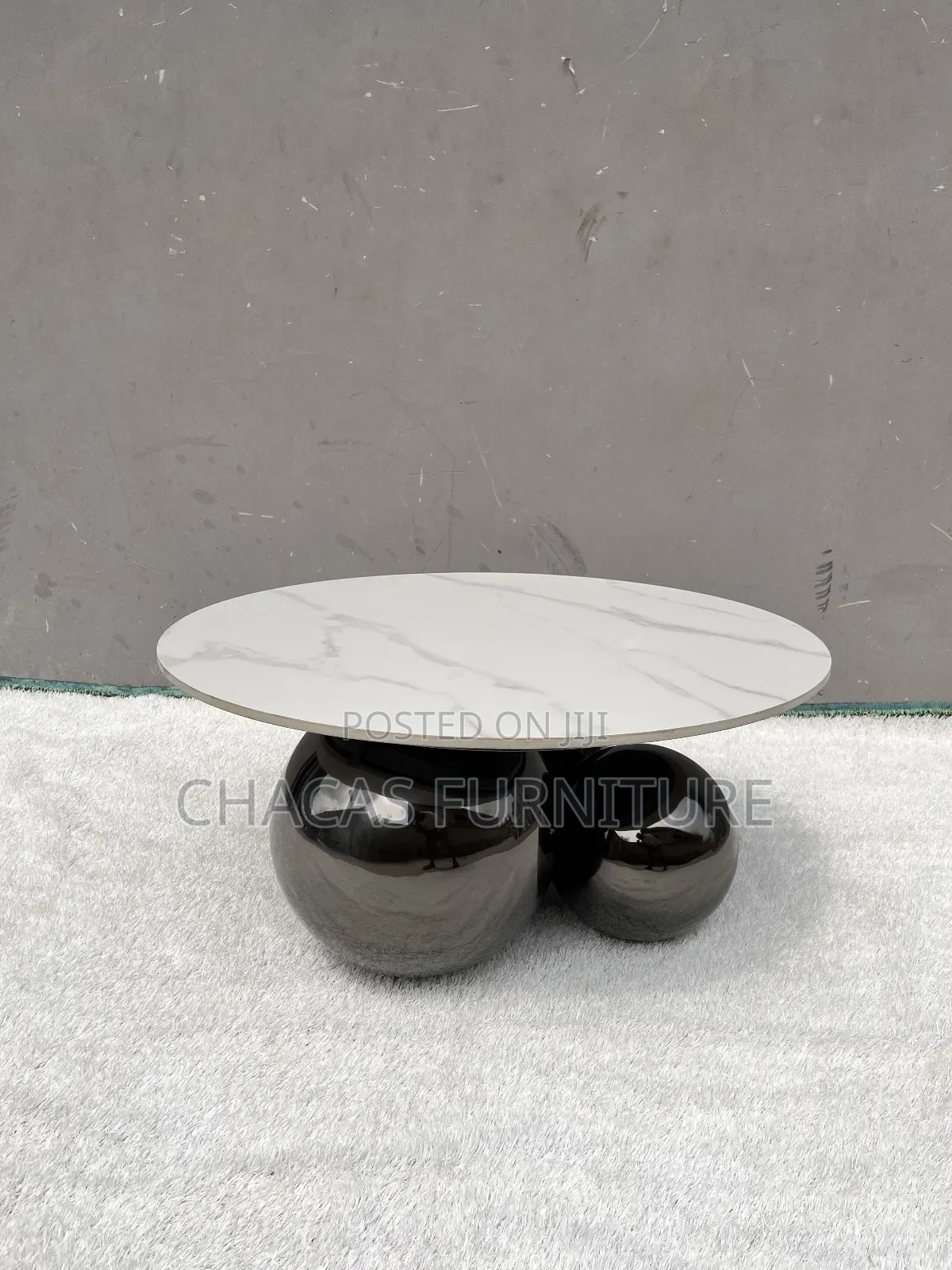 Luxury Marble-Top Coffee Table With Chrome Spherical Base