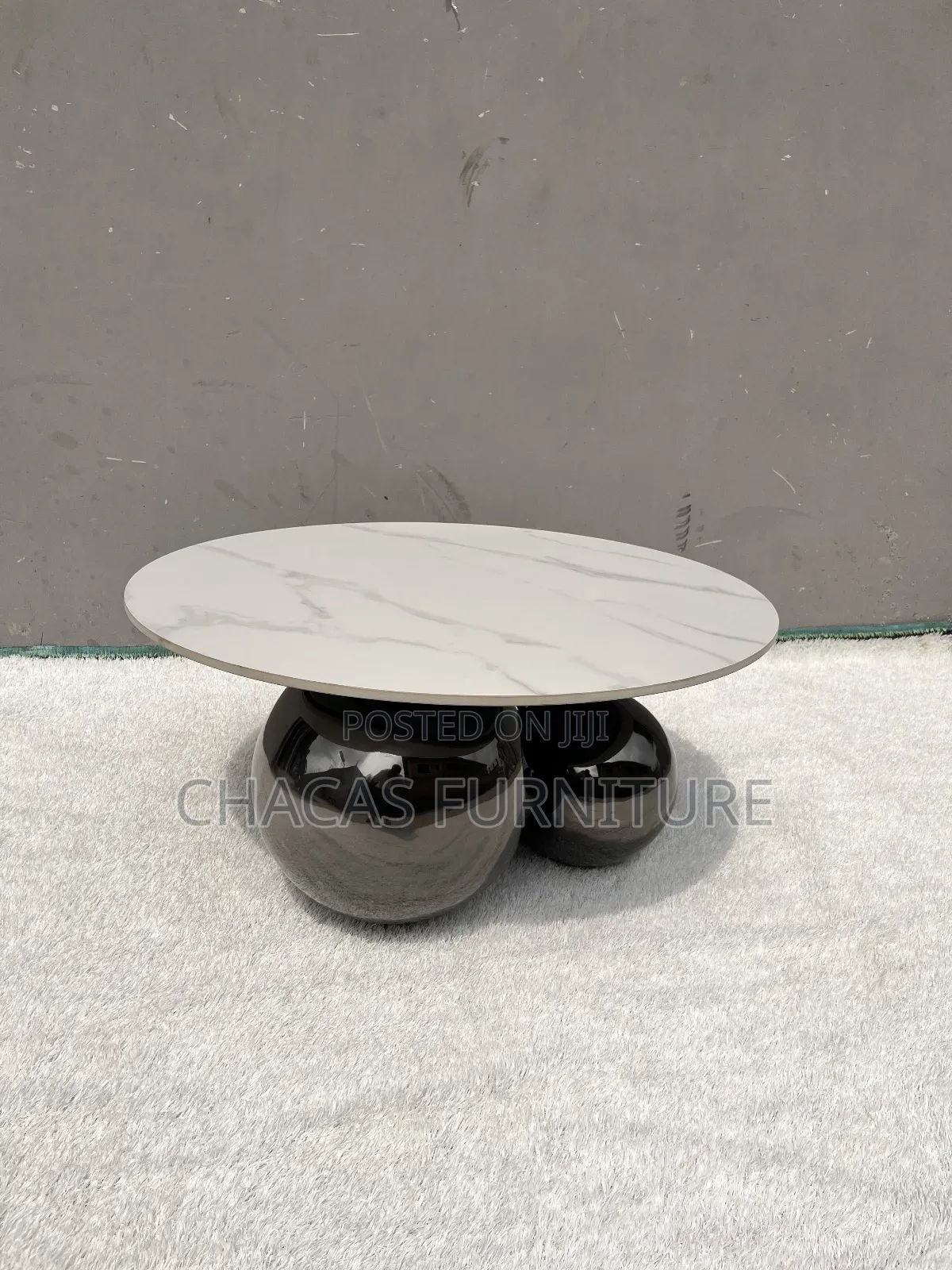 Luxury Marble-Top Coffee Table With Chrome Spherical Base