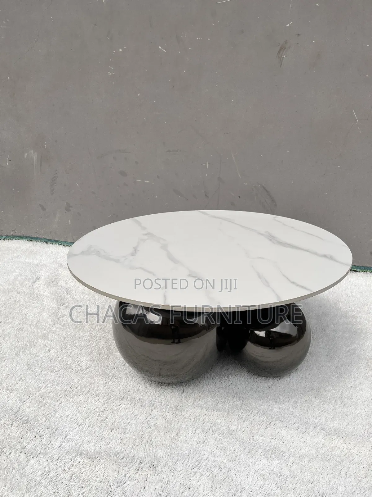 Luxury Marble-Top Coffee Table With Chrome Spherical Base
