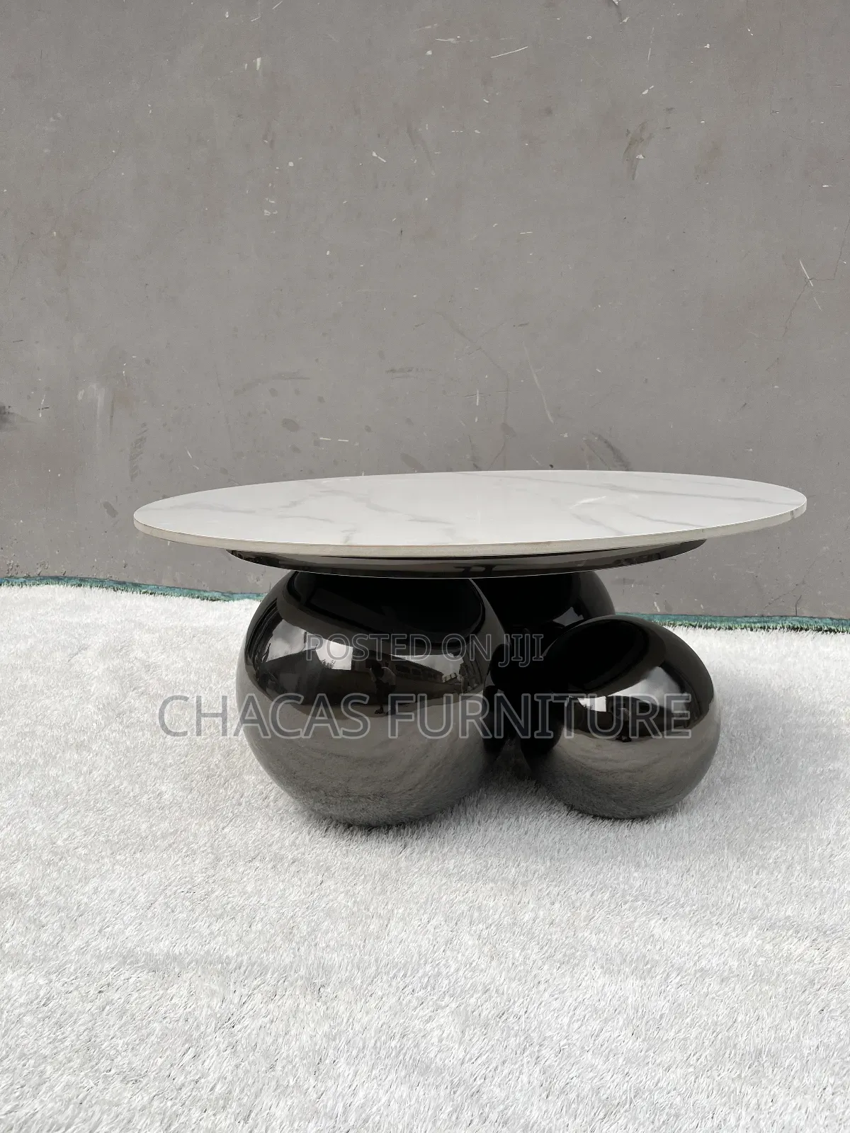 Luxury Marble-Top Coffee Table With Chrome Spherical Base