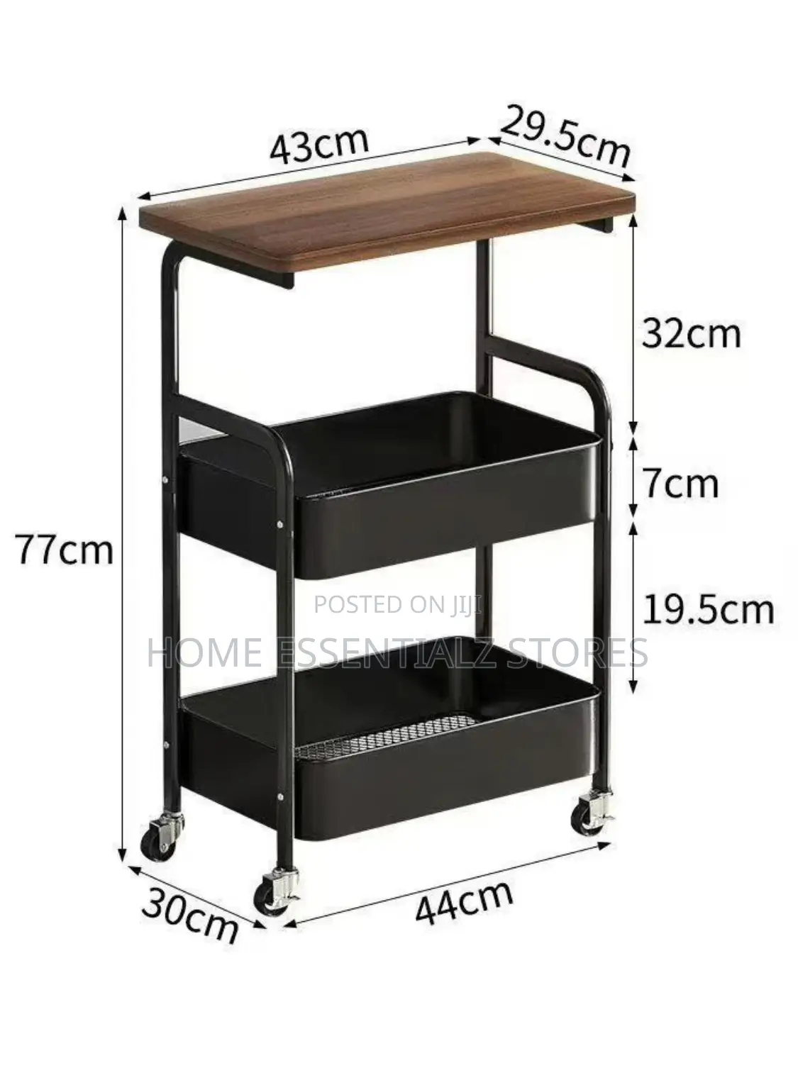 Rolling Kitchen Cart Wood Top - Heavy Duty Mesh Storage Trolley