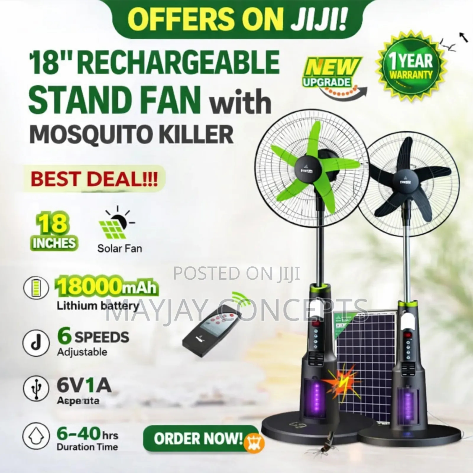 Iwin 18" Solar Rechargeable Fan With Mosquito Killer-●Solar Panel