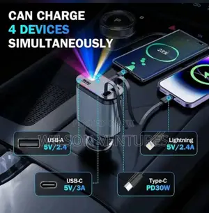 4 In 1 Super Fast Charge Car Charger Diffuser Ambient Light