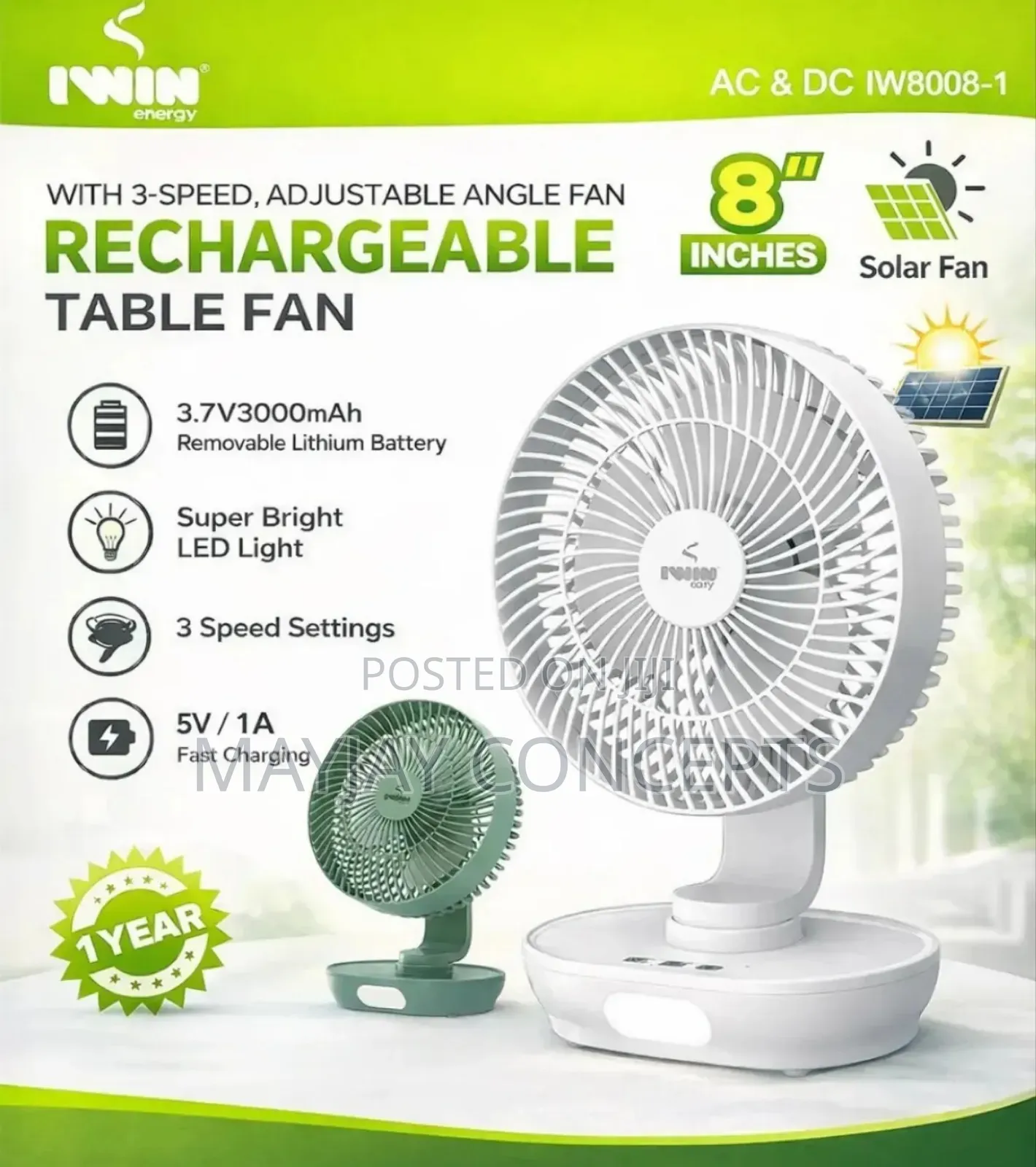 Iwin 8inchs Table Rechargeable Table Fan