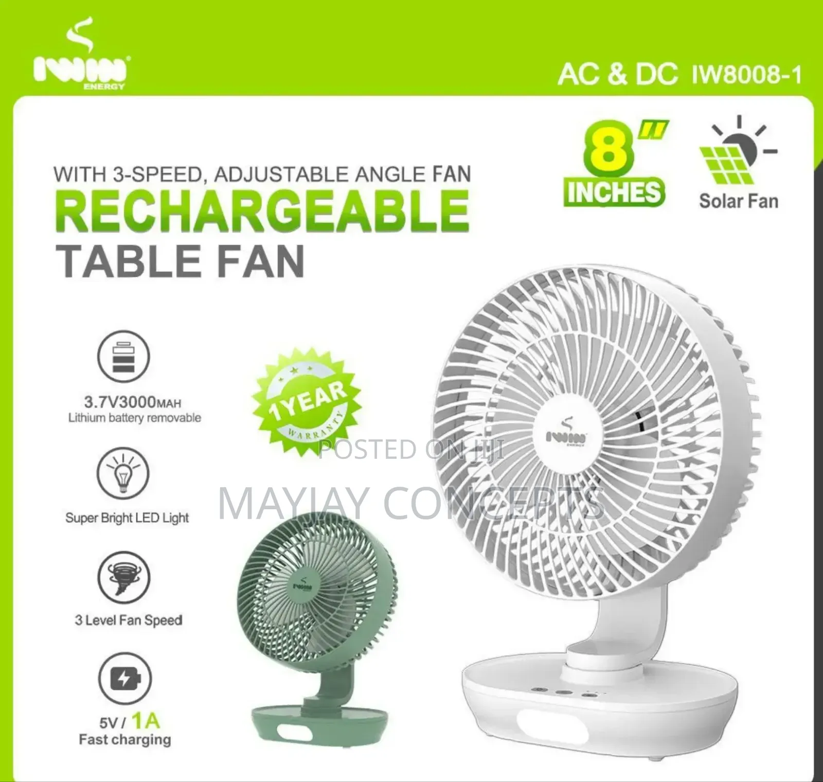 Iwin 8inchs Table Rechargeable Table Fan
