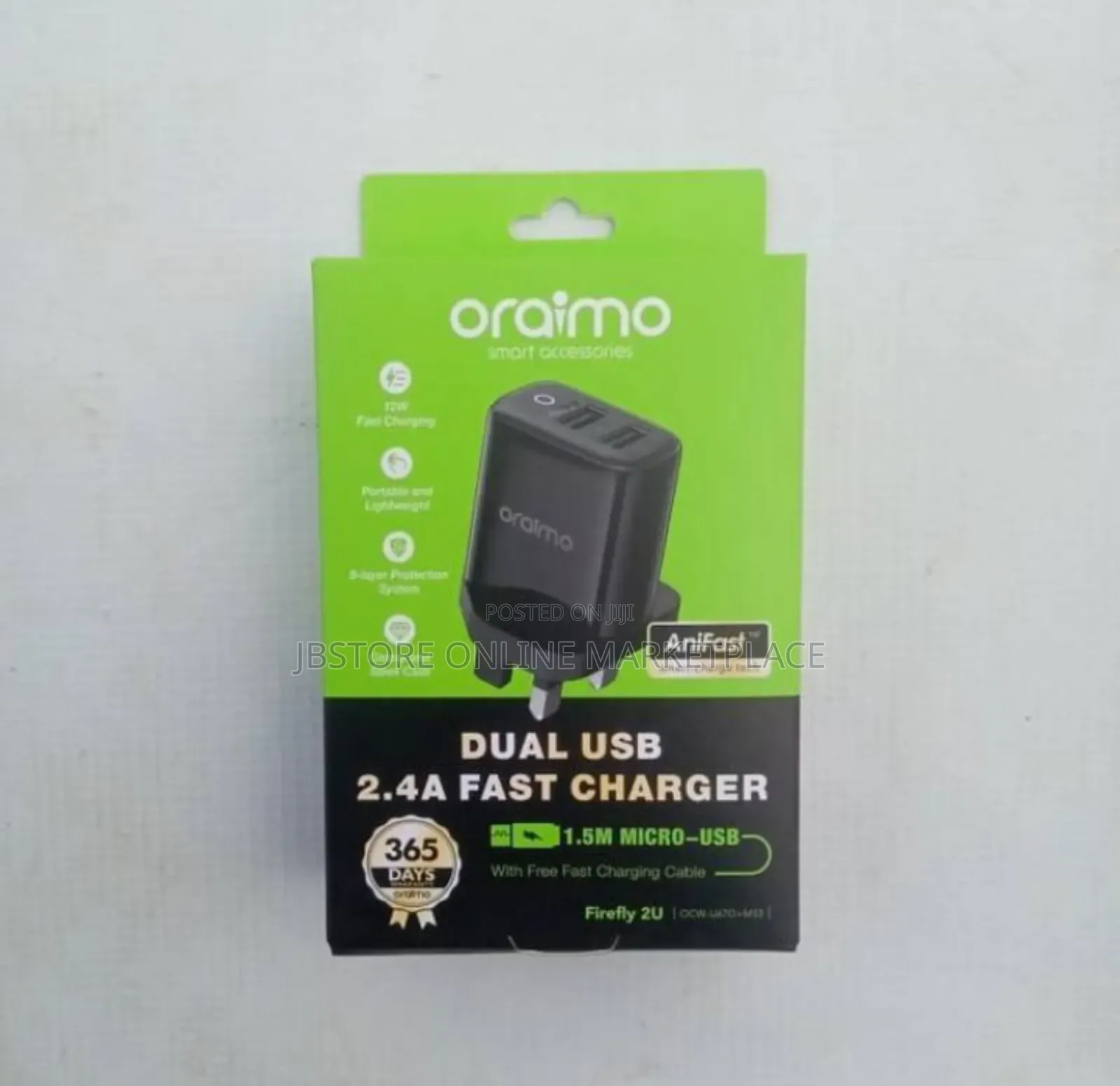 Oraimo Dual Usb Port 2.4a Fast Charger With Android/Type C Usb Cable