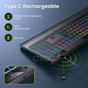 Tecurs 2.4g Wireless Gaming Keyboard Wirst Rest With Phone Holder, Led