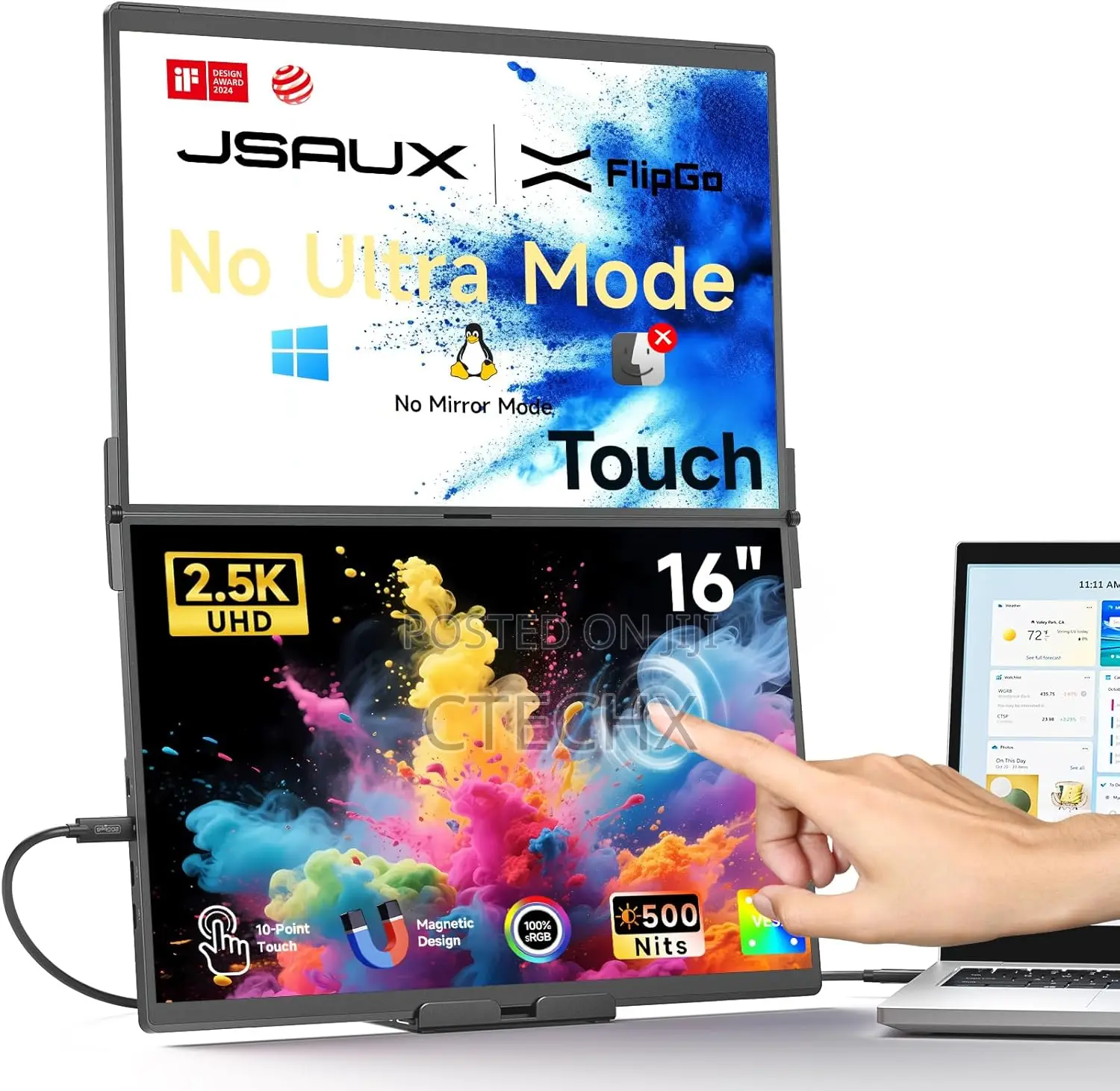 Jsaux Flipgo 16" Touchscreen Dual Laptop Screen Extender, 2. Triple
