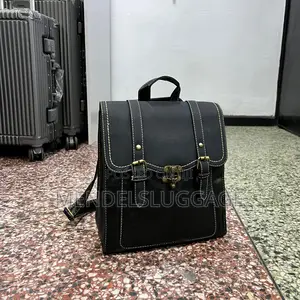 Black Leather Backpack With Buckle Straps