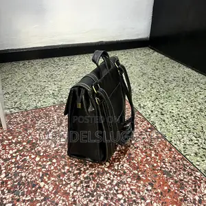 Black Leather Backpack With Buckle Straps
