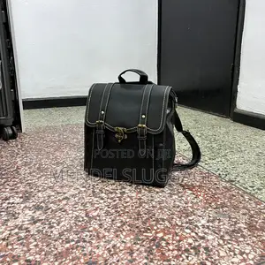 Classic Black Leather Backpack With Brass Clasp