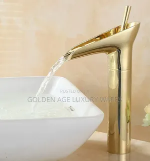 Long Brass Waterfall Basin Mixer Tap Gold Gh15