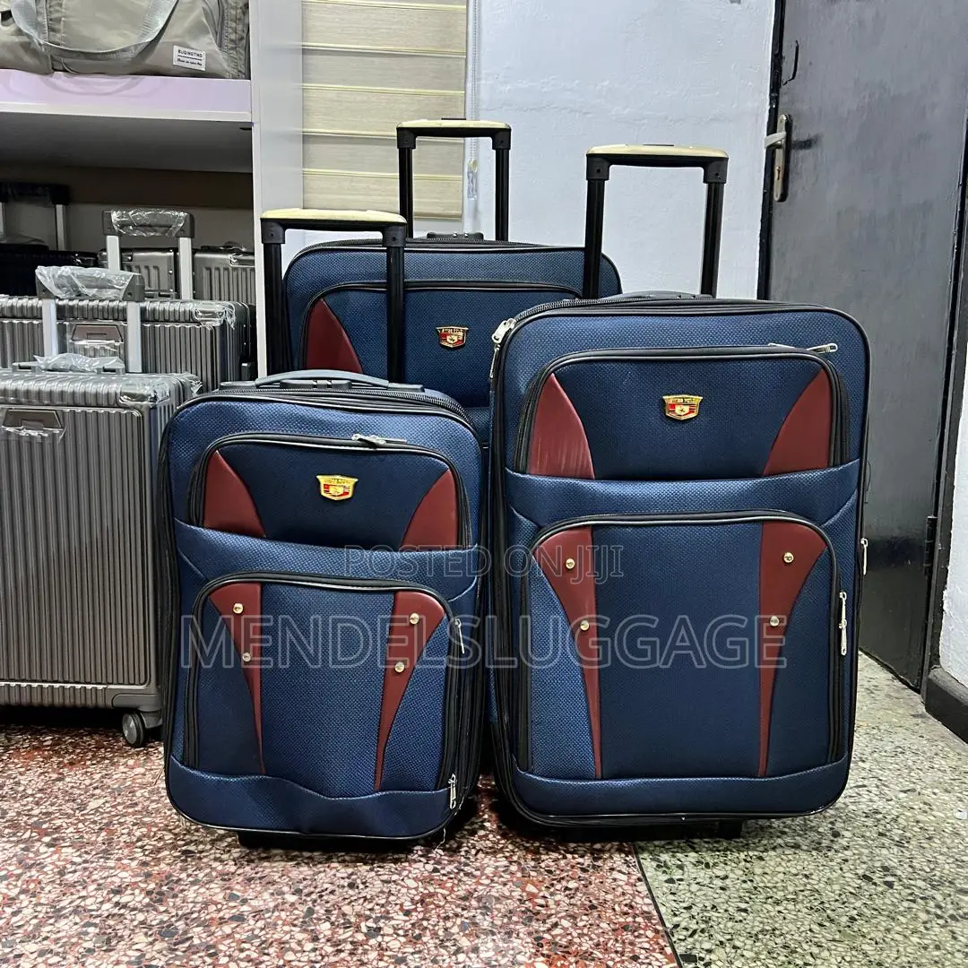 3-Piece Blue Maroon Suitcase Set With Spinner Wheels