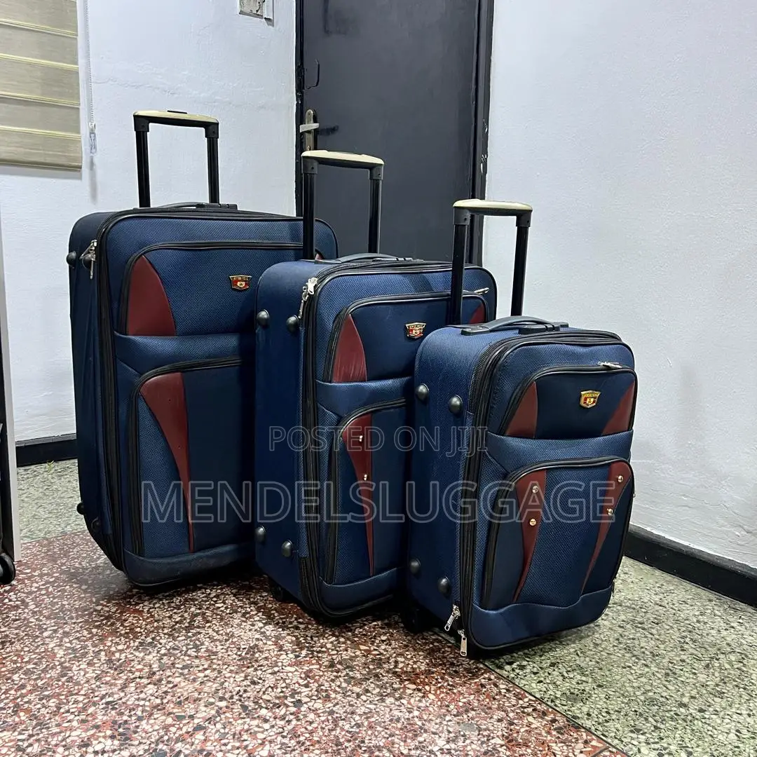 3-Piece Blue Maroon Suitcase Set With Spinner Wheels