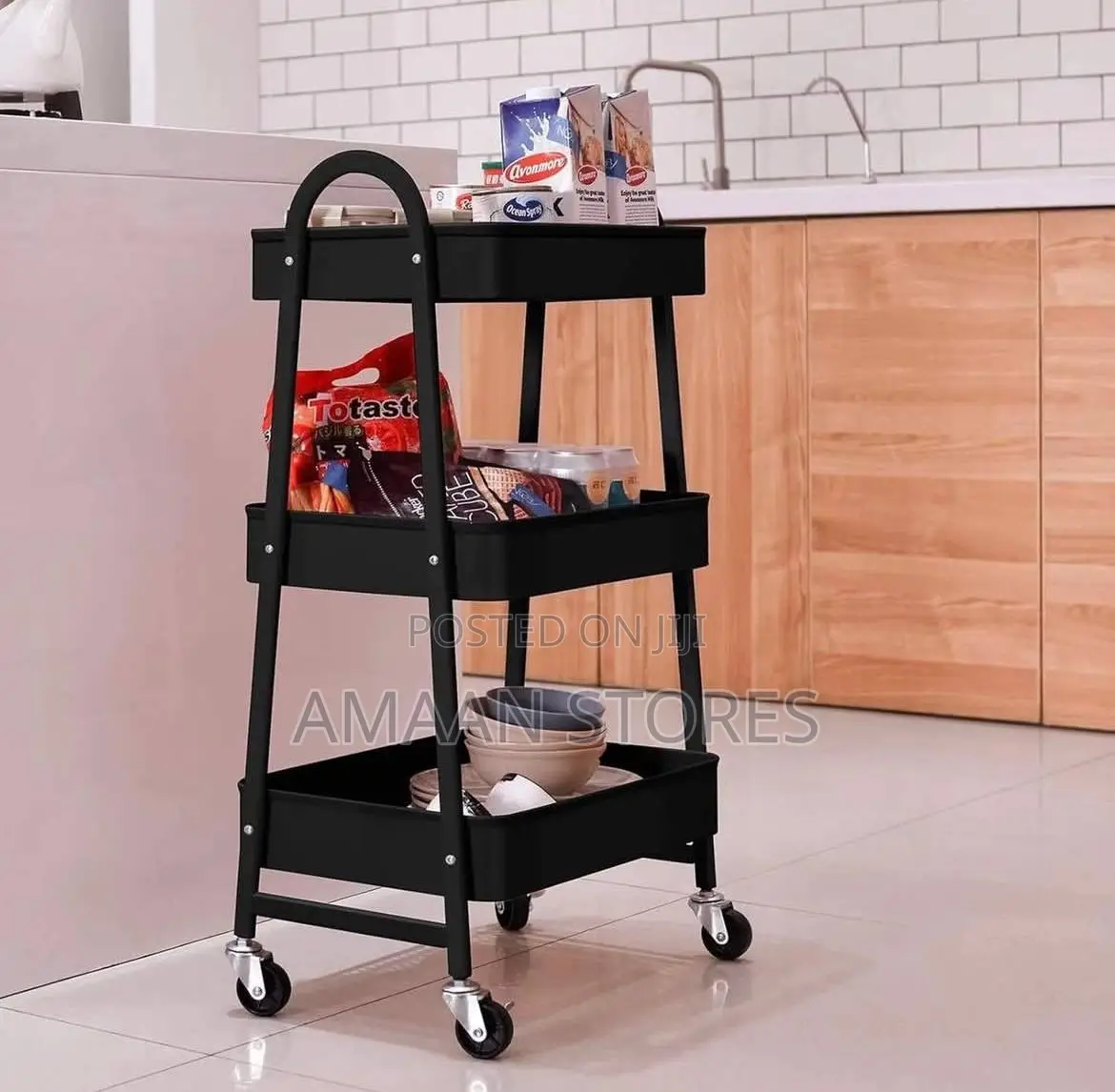 3-Layer Metal Multipurpose Trolley With Wheels
