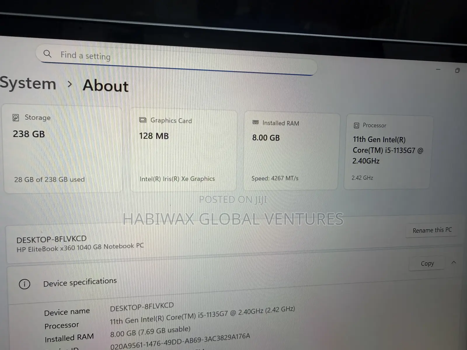 Laptop HP EliteBook 1040 G8 8GB Intel Core i5 SSD 256GB