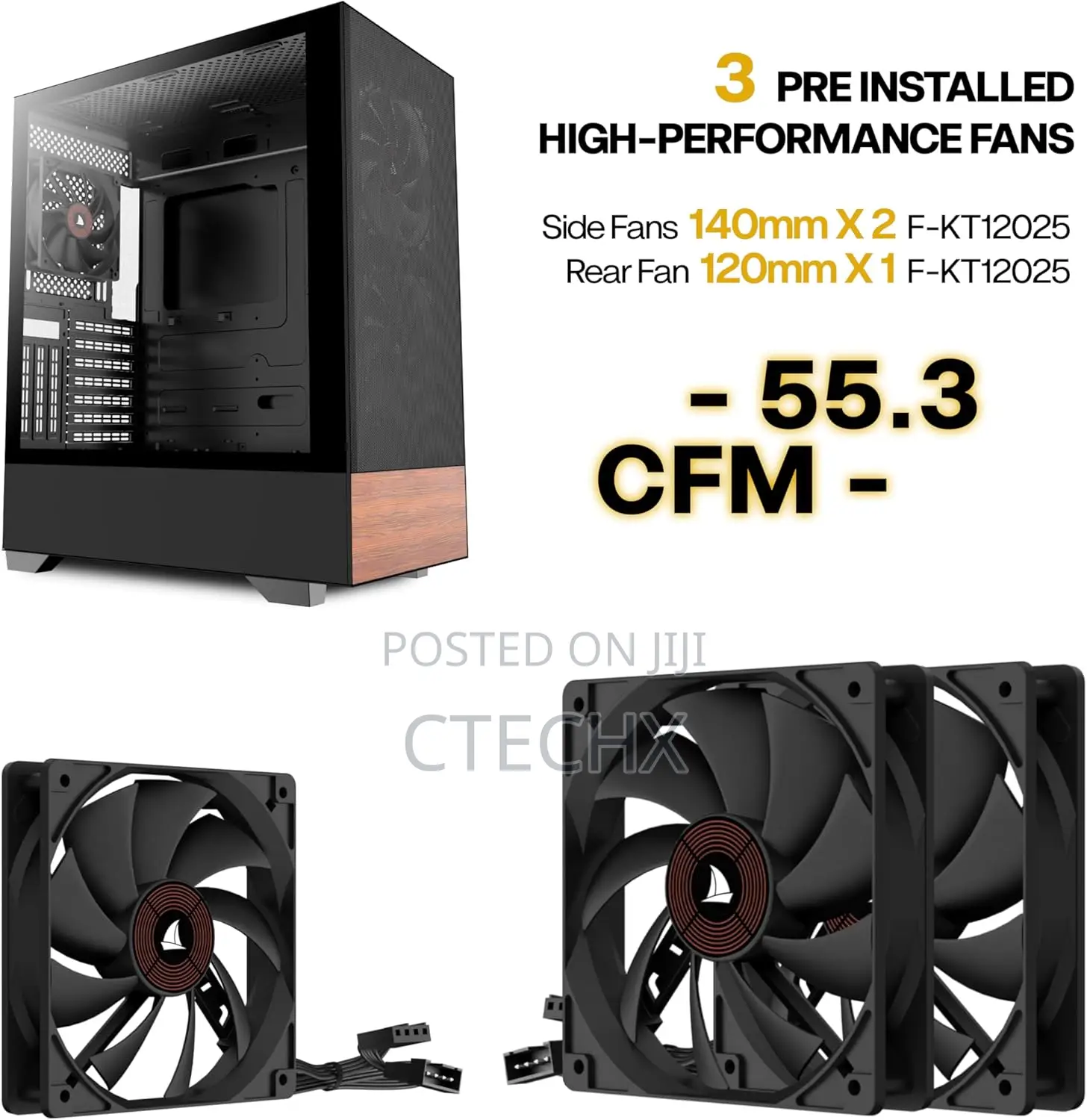 Kediers Gaming Desktop Pc Case Atx 3 Fans Pre-Installed, Walnut Wood