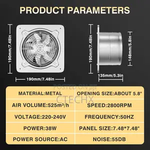 6 Inch/150mm Kitchen Exhaust Fan 525m3/H Metal Extractor Fan - CTechx ...