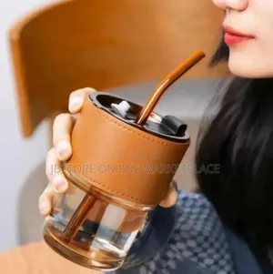 Sub Glass Cup With Glass Straw And Leather Cover