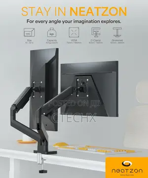 Dual 32” Monitor Arm Desk Mount for 10 KGS Screens, Height Adjustable