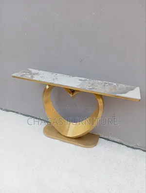 Luxury Gold Heart-Shaped Console Table With Marble Top