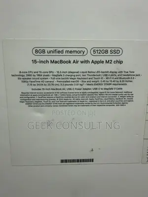 New Laptop Apple MacBook Air 2023 M2 8GB Apple M2 SSD 512GB