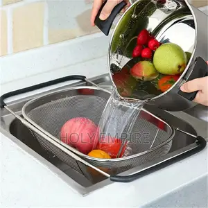 1 Set Stainless Steel Over Sink Colander With Telescopic Handle