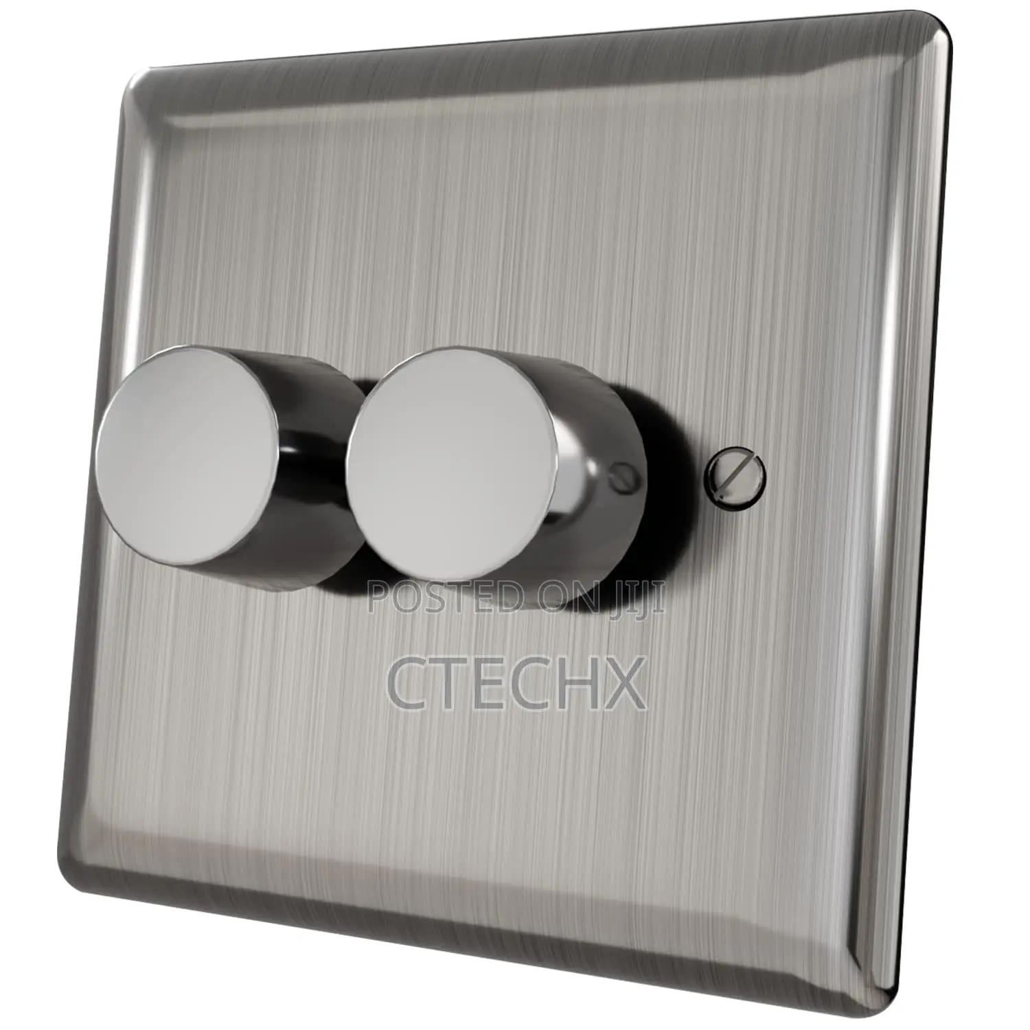Arlec 2-Gang 250W Dimmer Metal Light Switch | Screwed Faceplate | 2-Way Push On/Off | Compatible With LED And Halogen Lamps | Polished Chrome Finish | 85 X 85 X 43mm