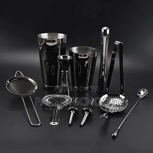 Premium Quality 10pcs Stainless Steel Bartender Tools Set -Black