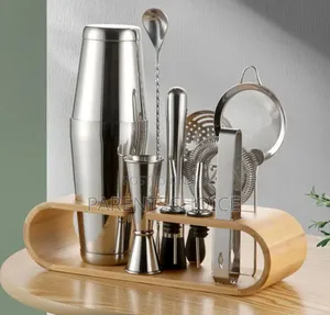 Complete Bar Set With Wooden Rack