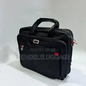Black Laptop Bag With Red Detailing and Front Zipper