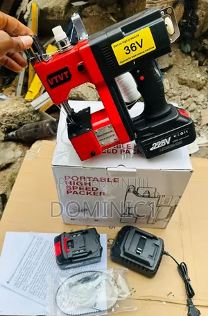 Portable, Cordless Bag Closing Machine Powered By A Battery.