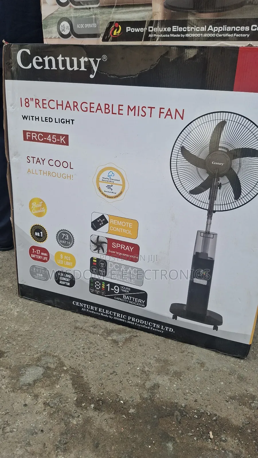 Century Rechargeable Mist Fan 18 Inches 45-K