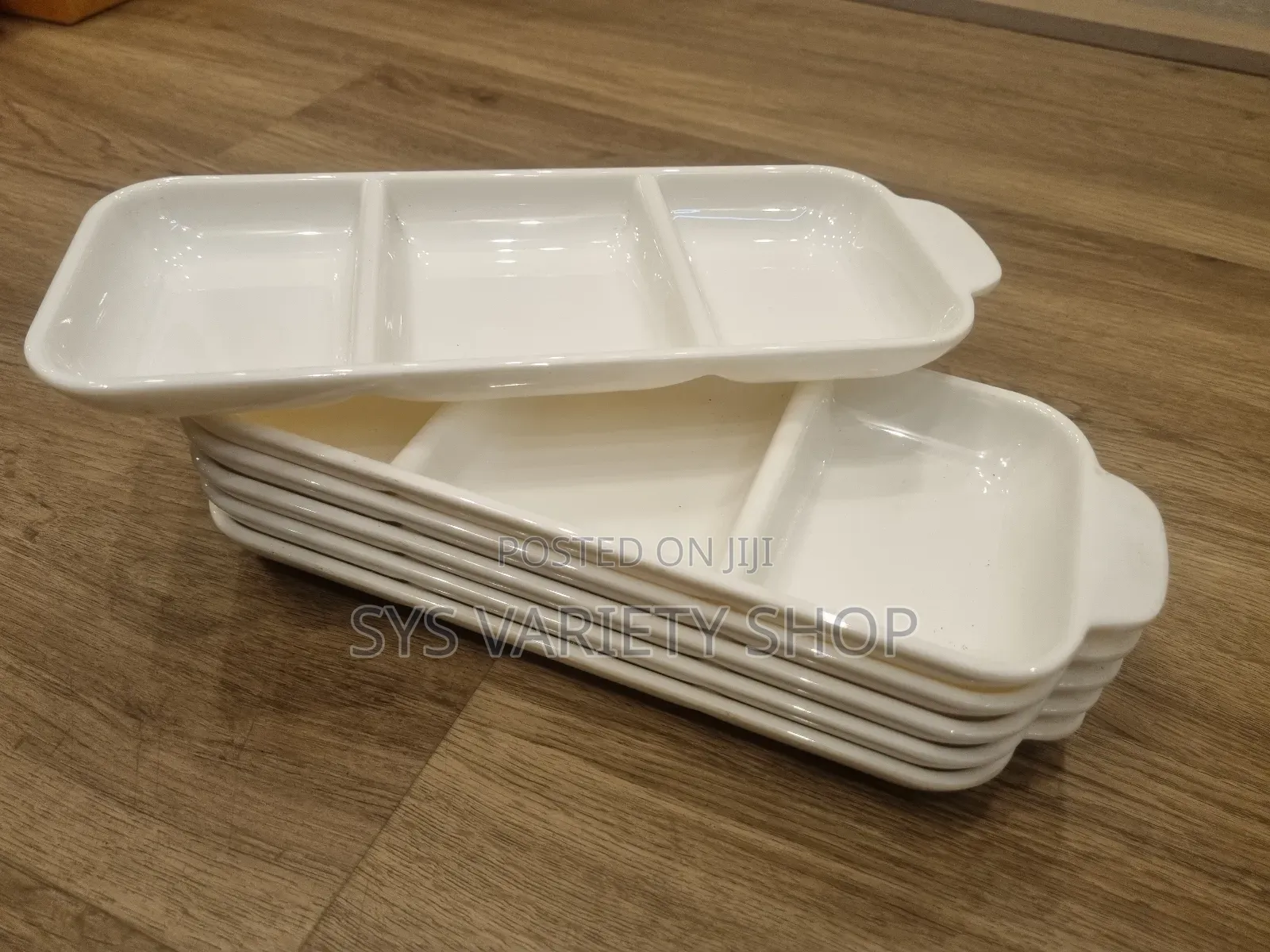 6 PCS of 3 Compartment Ceramics Serving Plates