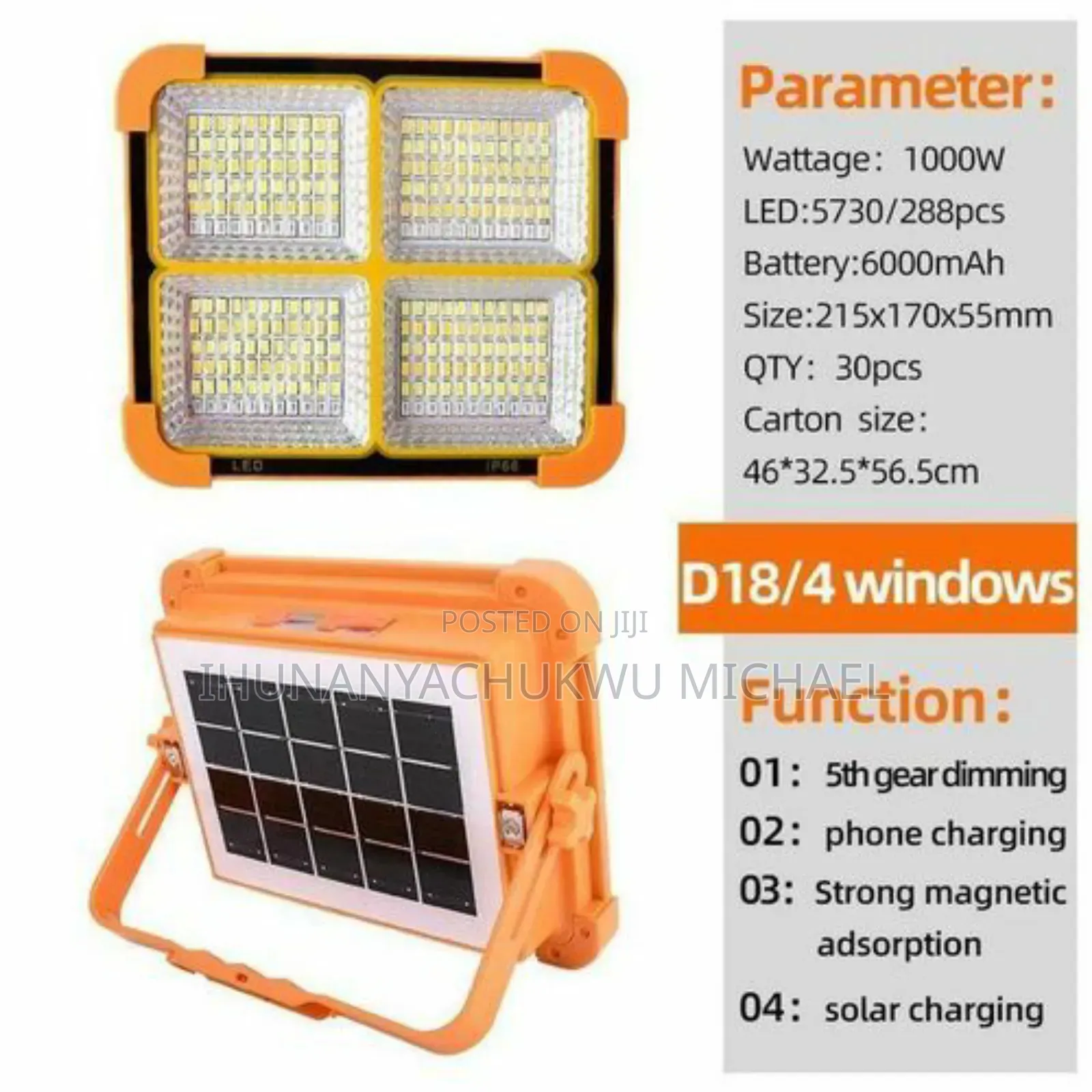 120w Solar Rechargeable Light With Panel On The Body, Multi Function