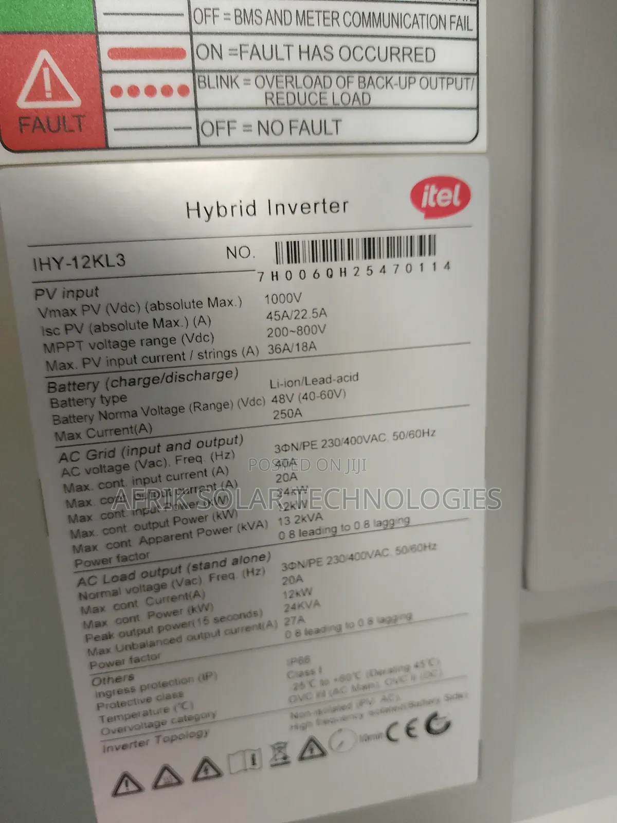 12kva 48v Itel Hybrid Inverter