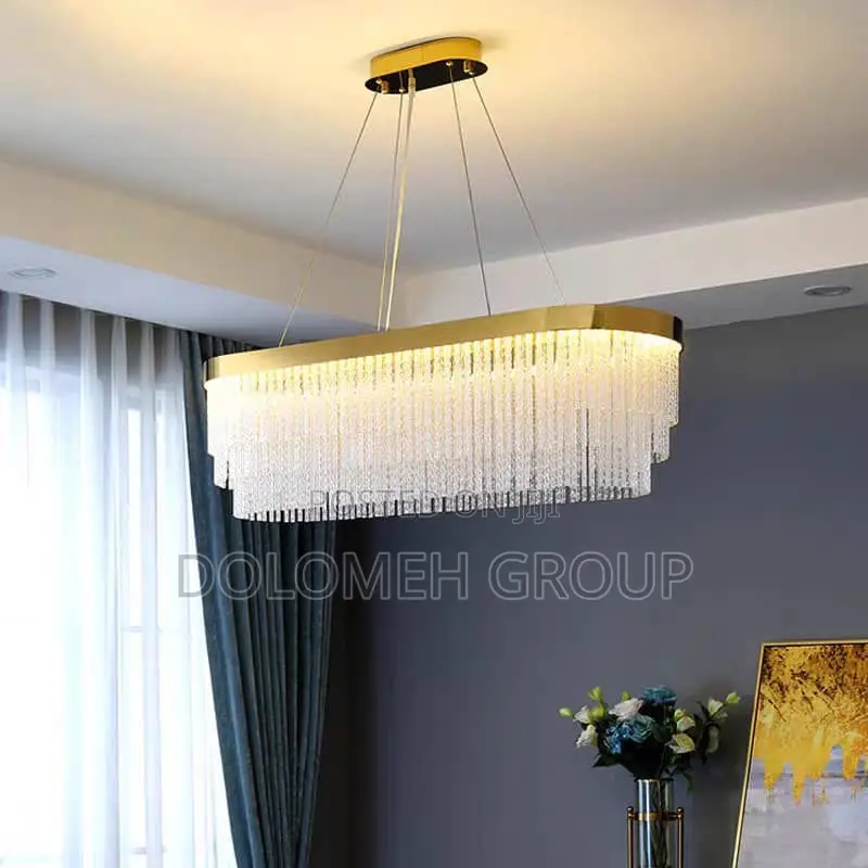 Gold Long Crystal Led Chandelier