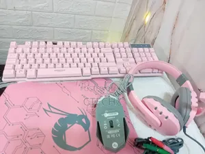 Pink Gaming Keyboard Mouse Headset Bundle Wired RGB Led 4-in-1 Edition