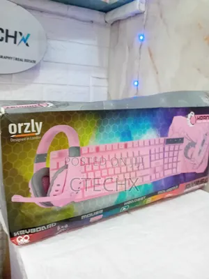 Pink Gaming Keyboard Mouse Headset Bundle Wired RGB Led 4-in-1 Edition