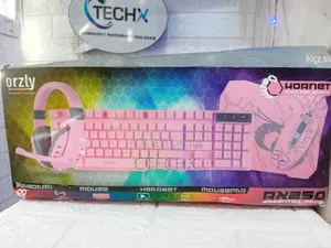 Pink Gaming Keyboard Mouse Headset Bundle Wired RGB Led 4-in-1 Edition