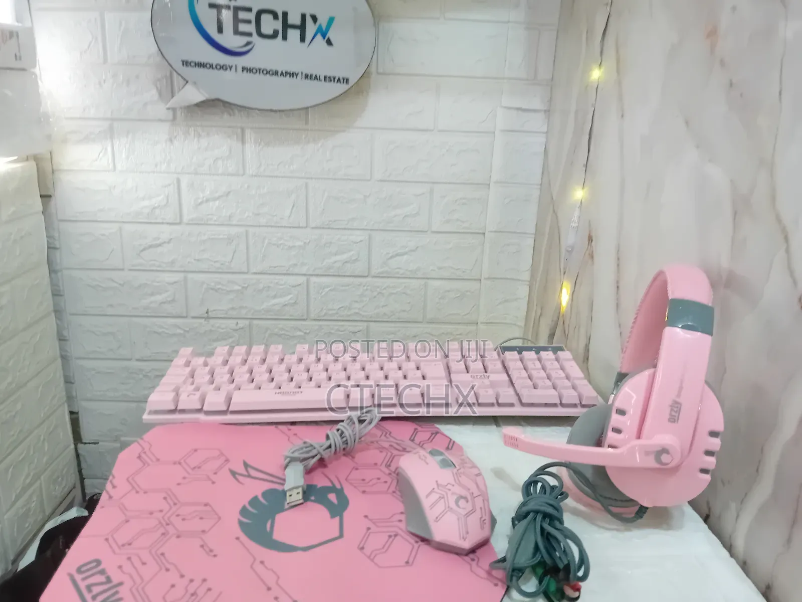 Pink Gaming Keyboard Mouse Headset Bundle Wired RGB Led 4-in-1 Edition