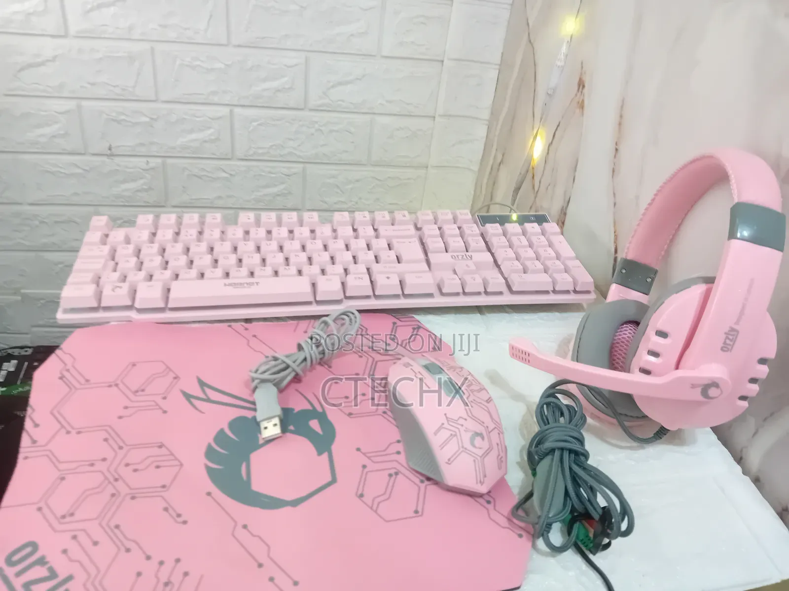 Pink Gaming Keyboard Mouse Headset Bundle Wired RGB Led 4-in-1 Edition