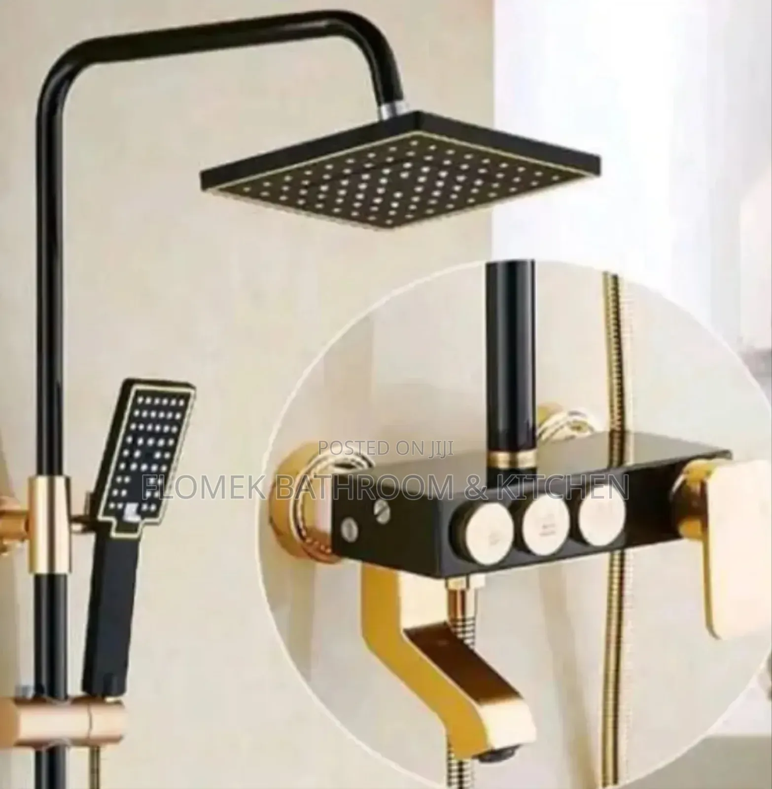 Gold And Black 3 Spray Pattern Button Shower