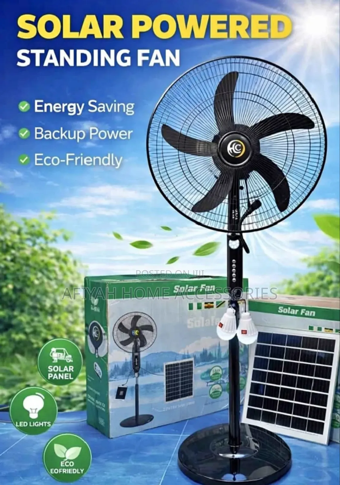 Solar Fan and Panel Big Standing Fan