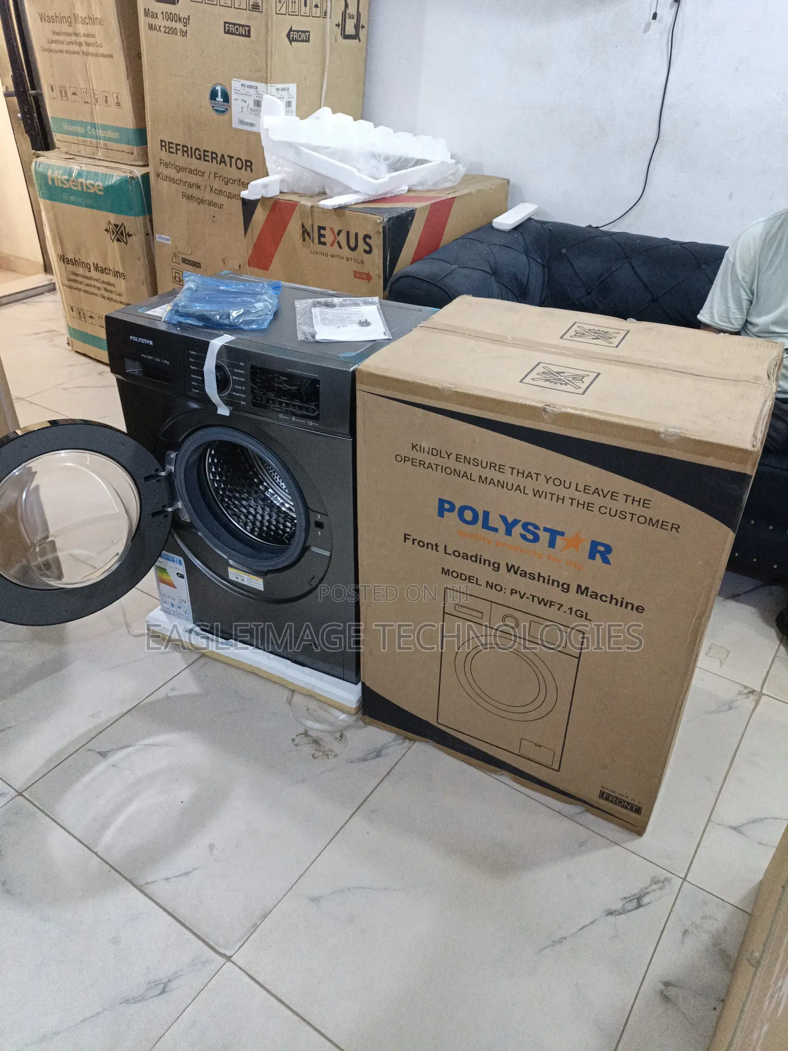 Polystar 7kg Black Front Load Washing Appliance