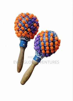 Multicolor Crystal Beads Shekere With Wooden Handle - I Pc