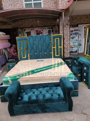 High Quality Green  Padded Bedframe With Imported Spring Mattress